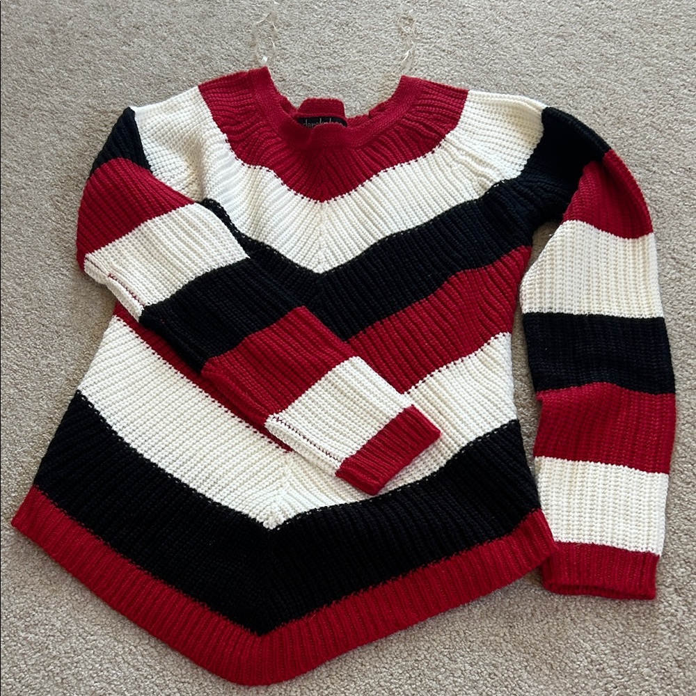 Striped Red, Black, and White Women's Sweater size small